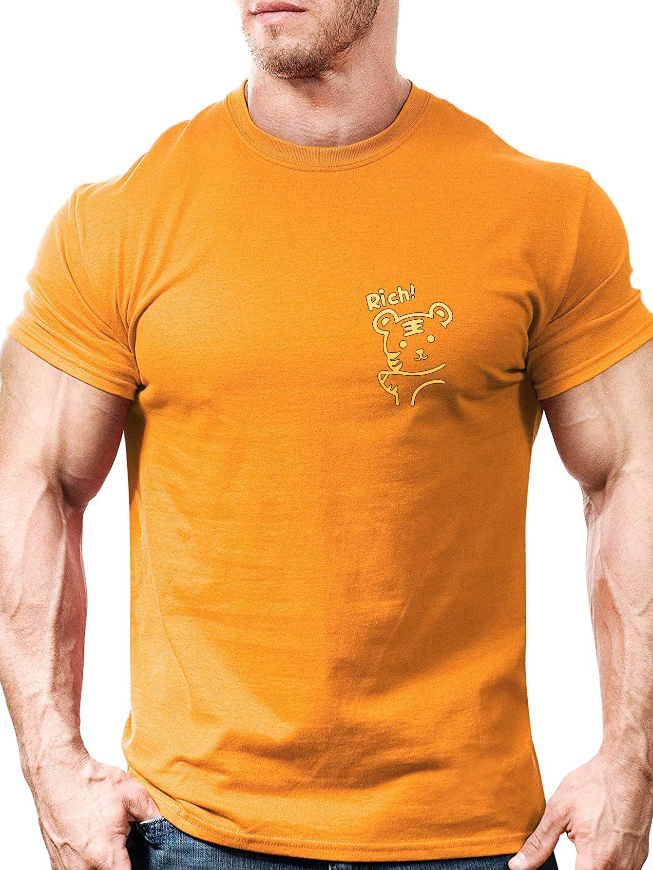 'rich' Tiger Print Tee Shirt Tee Men Casual Short Sleeve T - Temu Australia