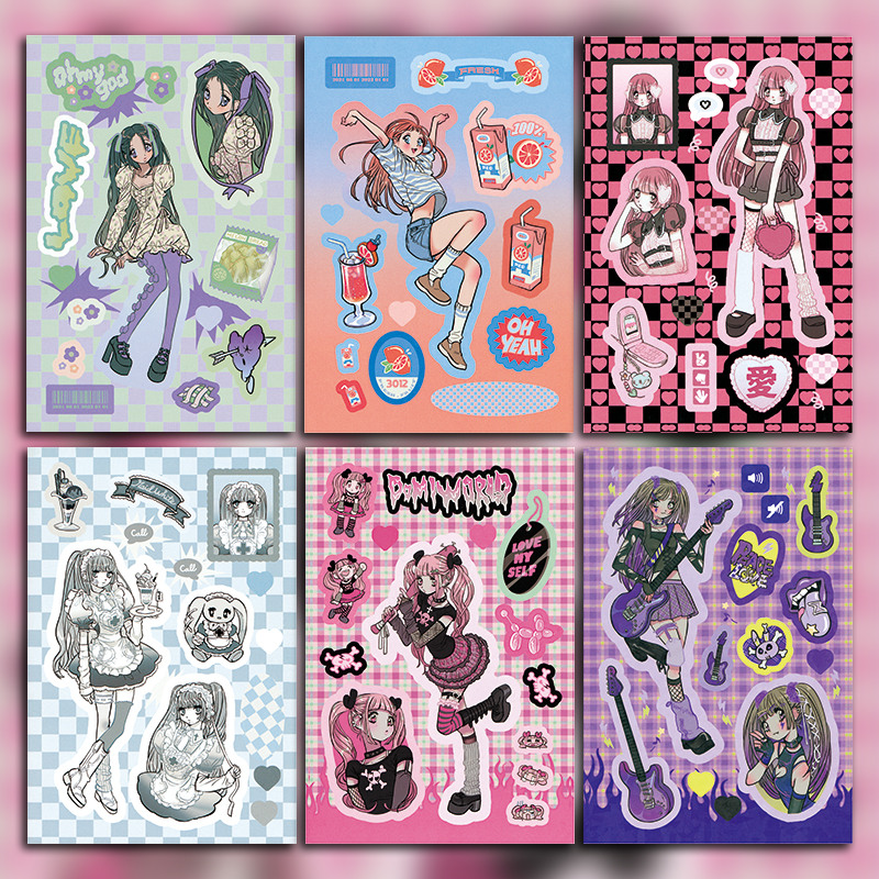 4pcs/box Random Cartoon Girl Elements Adhesive Washi Tape Stickers, Perfect  For Diy Crafts, Notebook, Scrapbook, Calendar, Festival Decoration