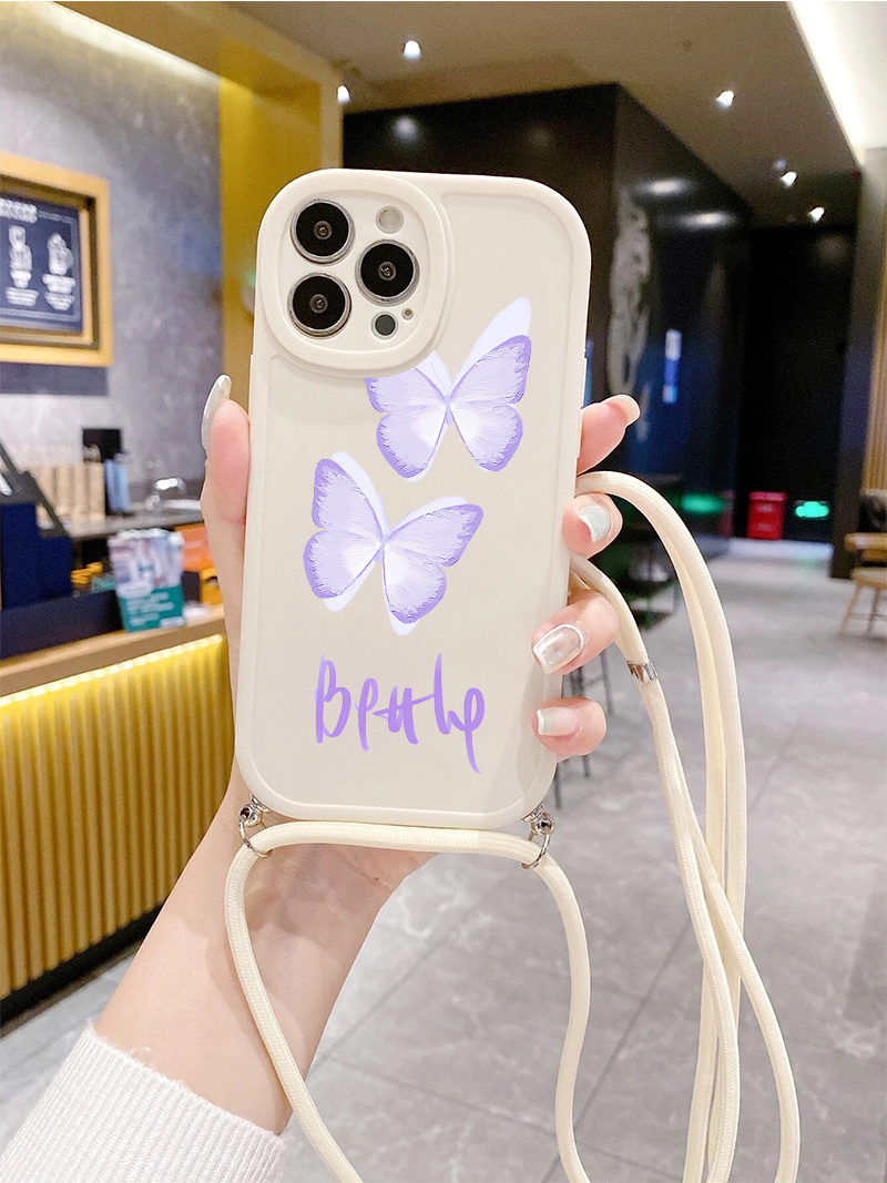Lanyard Silicone Case Butterfly Poster Graphic Phone Case For Iphone 11 14  13 12 Pro Max
