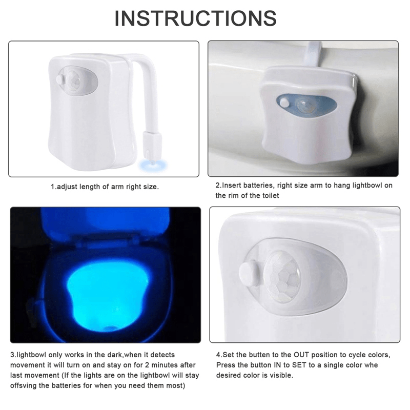 Smart Led Toilet Bowl Light With 8 Colors & Motion Sensor For Toilet Seat
