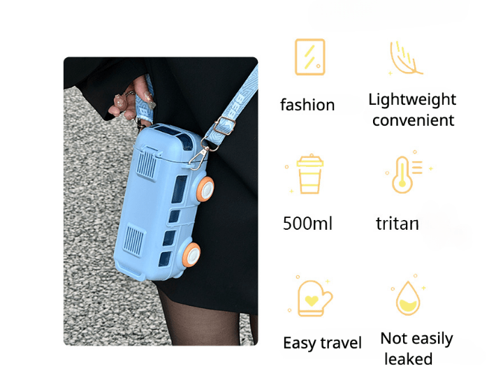 Leakproof Cute Bus Sports Water Bottle With Shoulder Strap - Temu