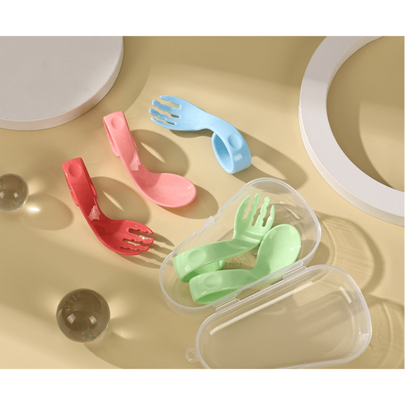 Silicone Baby Spoon Fork Utensils Set Eat Training Auxiliary Food