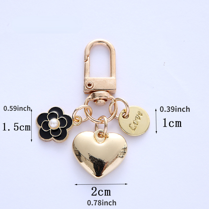 Rose Flower Heart Keychain Love Theme Key Ring Purse Handbag Car