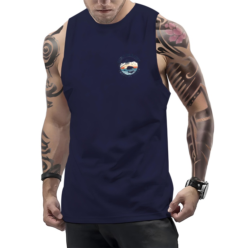 

Men’s A-shirt Tanks, Sleeveless Tank Top, Lightweight Active Undershirts, Beach Scenery Print Singlet, Wife Beaters, For Workout At The Gym, Bodybuilding, And As Gifts For Surfing Enthusiasts