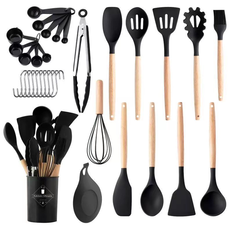 Set of 33 Kitchen Cooking Utensils Non-stick Silicone Cooking Spatula with  Holder (Dark Blue) - Cooking Utensils