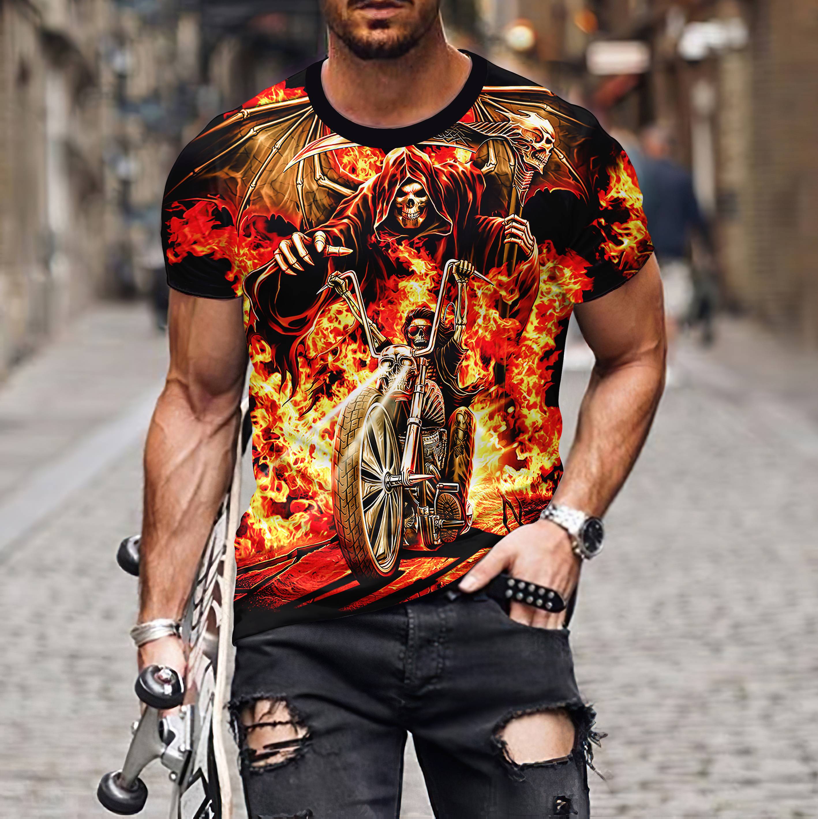 Men S Gaiam Clothingmen's Skull Cross Print T-shirt - Summer