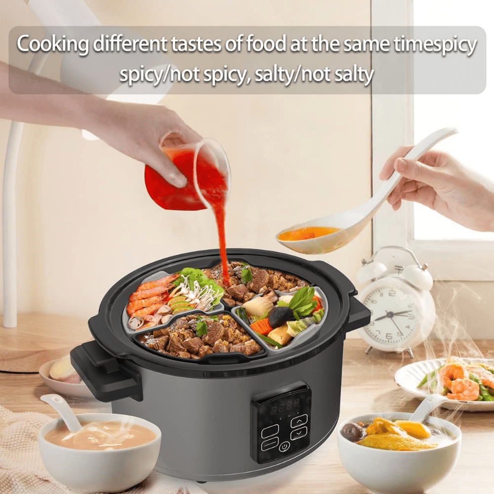 Slow Cooker Liners Fit 6-8QT Crockpot, Large Size Crock Pot Liners 3 in 1  Reusable & Leakproof Silicone Crockpot 6/7/8QT Liners Divider Slow Cooker