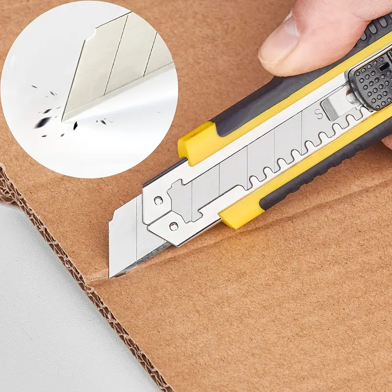 Utility Knife, Box Cutter, Retractable Self Loading With Heavy Duty Snap  Off Quick Change Extra Blades(3PCS) TPR PP Handle Cutting Cardboard Boxes Or