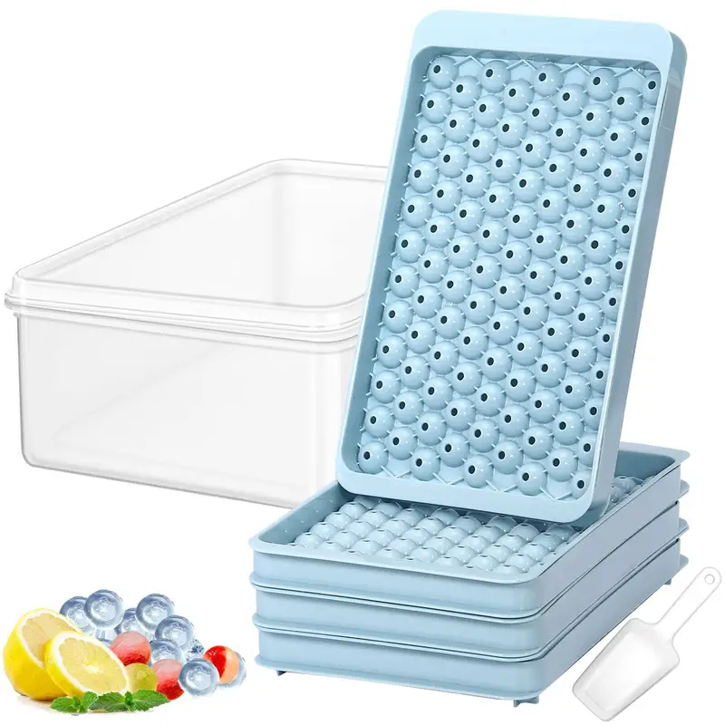 Set, Blue Ice Trays & Ice Bin & Ice Scoop, Mini Ice Cube Trays For Freezer  Tiny Ice Cube Tray With Lid And Bin, 104x4 PCS Crushed Ice Trays Easy Relea