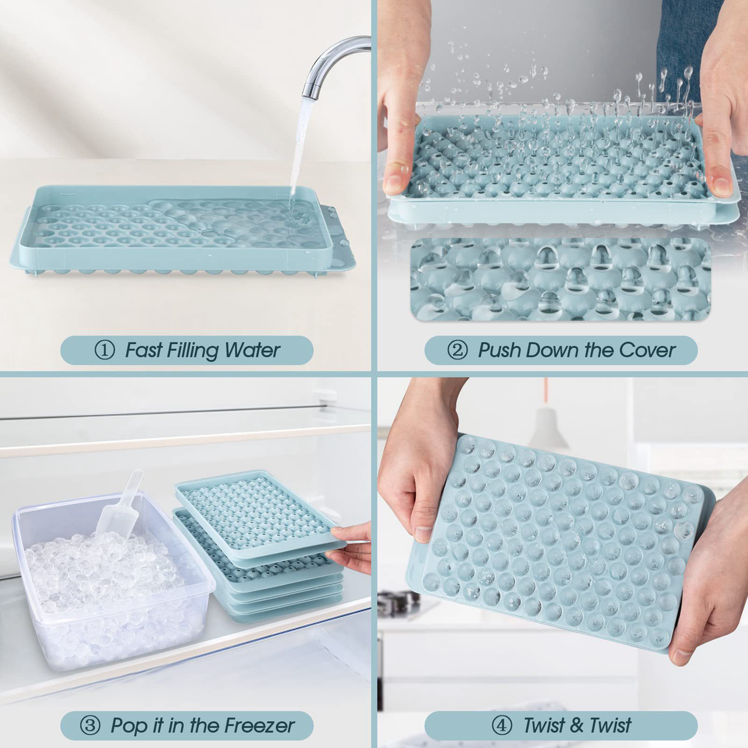 Ice Cube Tray, 3 Pcs Silicone Ice Cube Tray With Splash Proof Lids