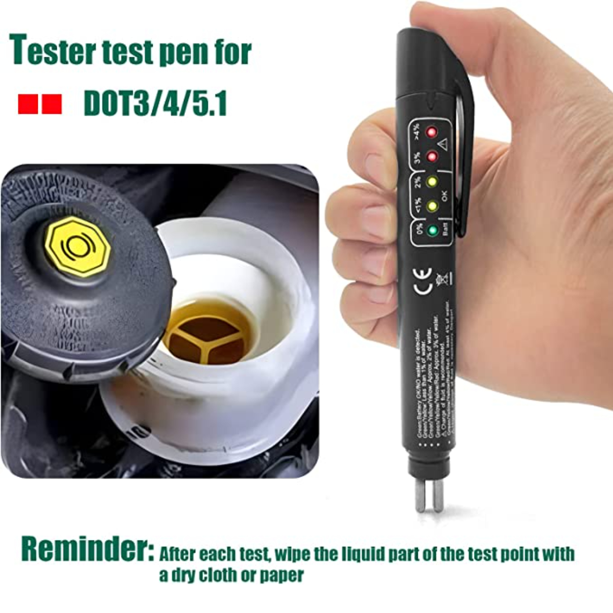 ‎KINGBOLEN Brake Fluid Tester with 5 LED Indicators,DOT 3 DOT 4 DOT 5.1  Brake Fluid Liquid Tester Pen for Check Engine Automotive Accessories,Auto