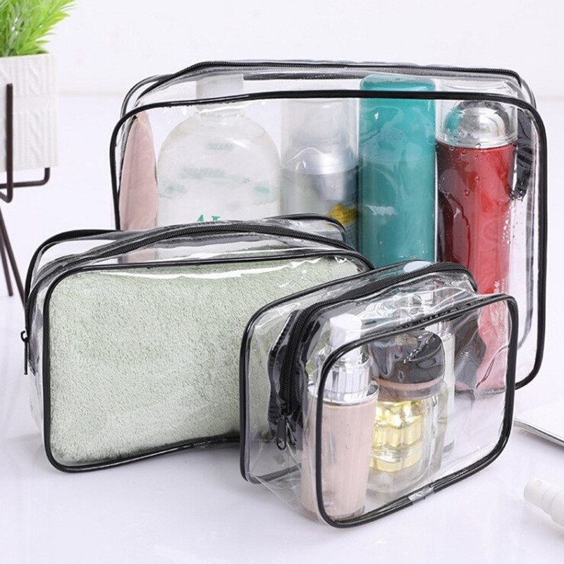 3pcs Clear Makeup Bags Transparent Cosmetic Bags Pvc Pu Portable Toiletry  Travel Bag Waterproof Zipper Storage Pouch Organizer (y-c-2)