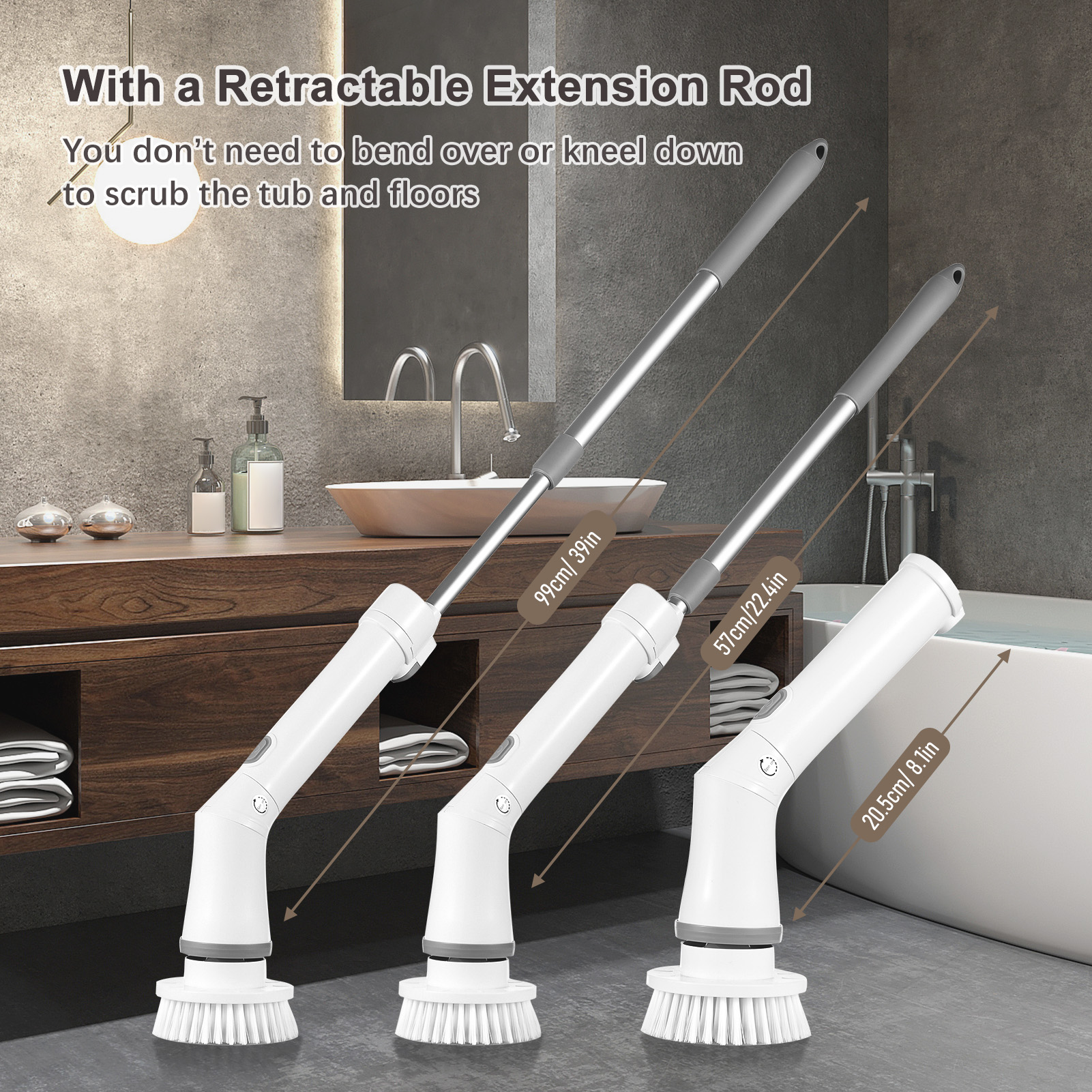 Long Handle Electric Scrubber Household Electrical Cleaning Brush Cordless  Kitchen Bathroom Cleaning Brush With Extension Rod And 6 Brush Heads - Temu
