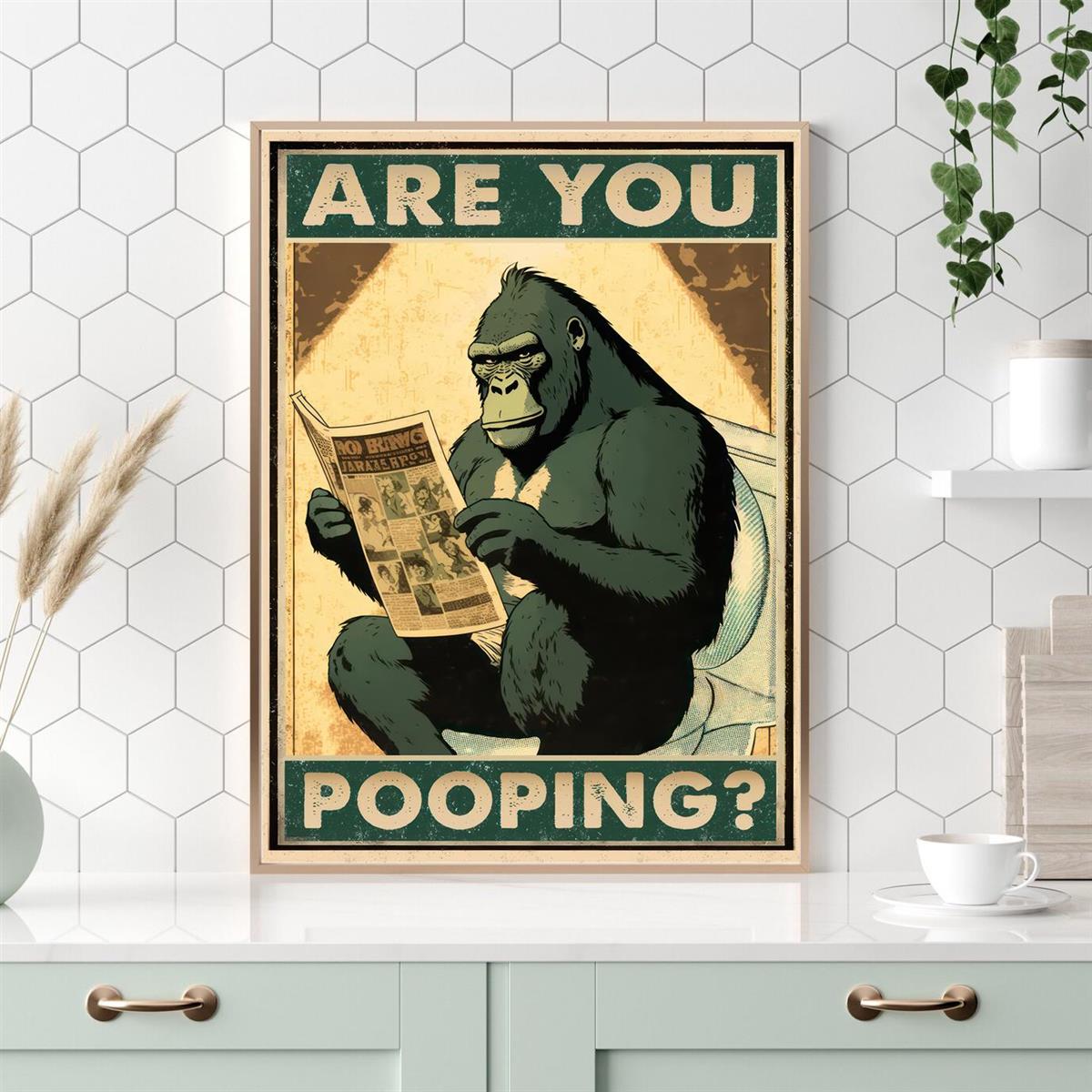 Vintage Retro Gorilla Toilet Poster Add Fun - Temu