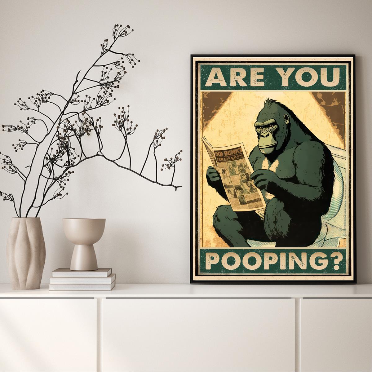 Vintage Retro Gorilla Toilet Poster Add Fun - Temu