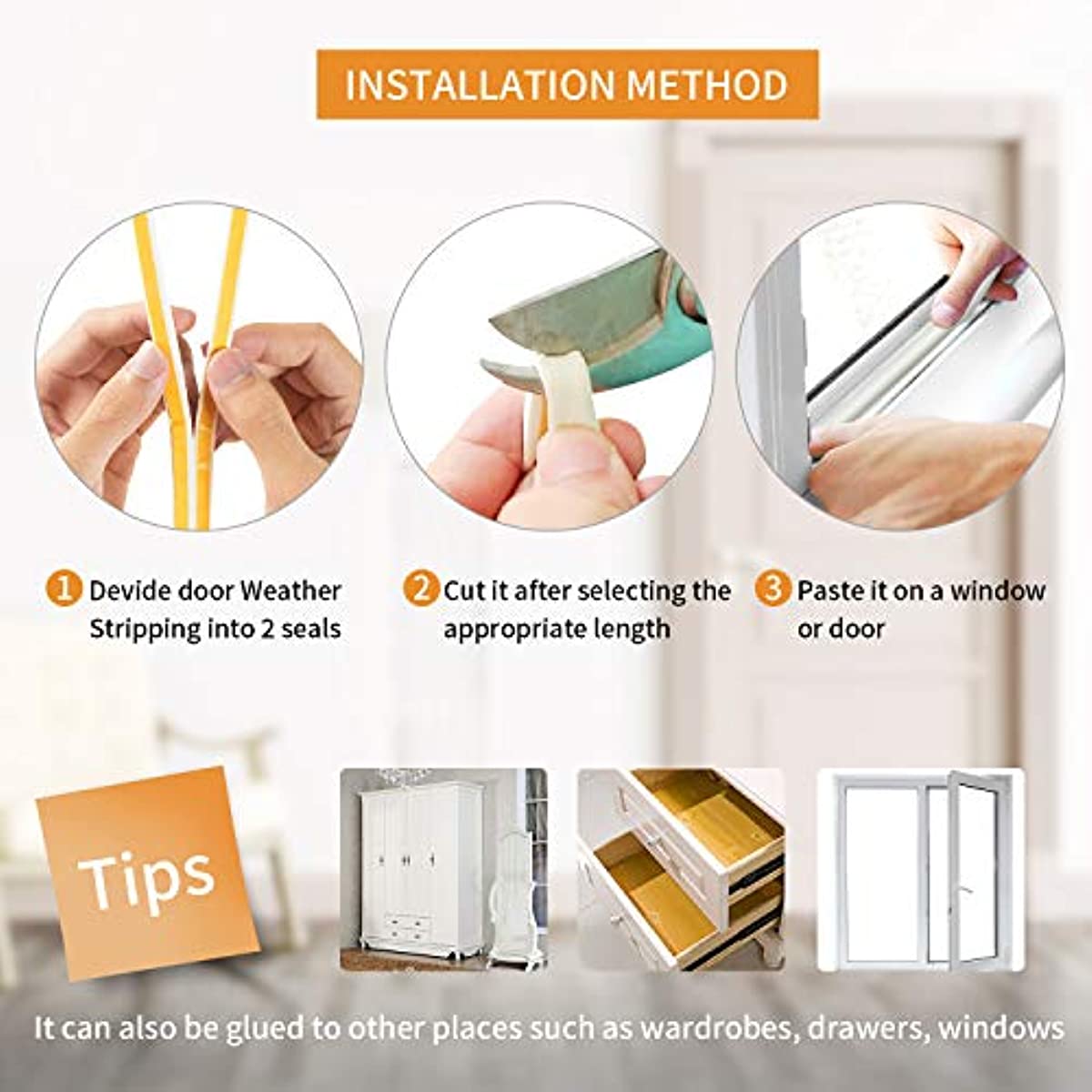 YOUSHARES Door Weather Stripping - Self Adhesive Foam Seal Strip