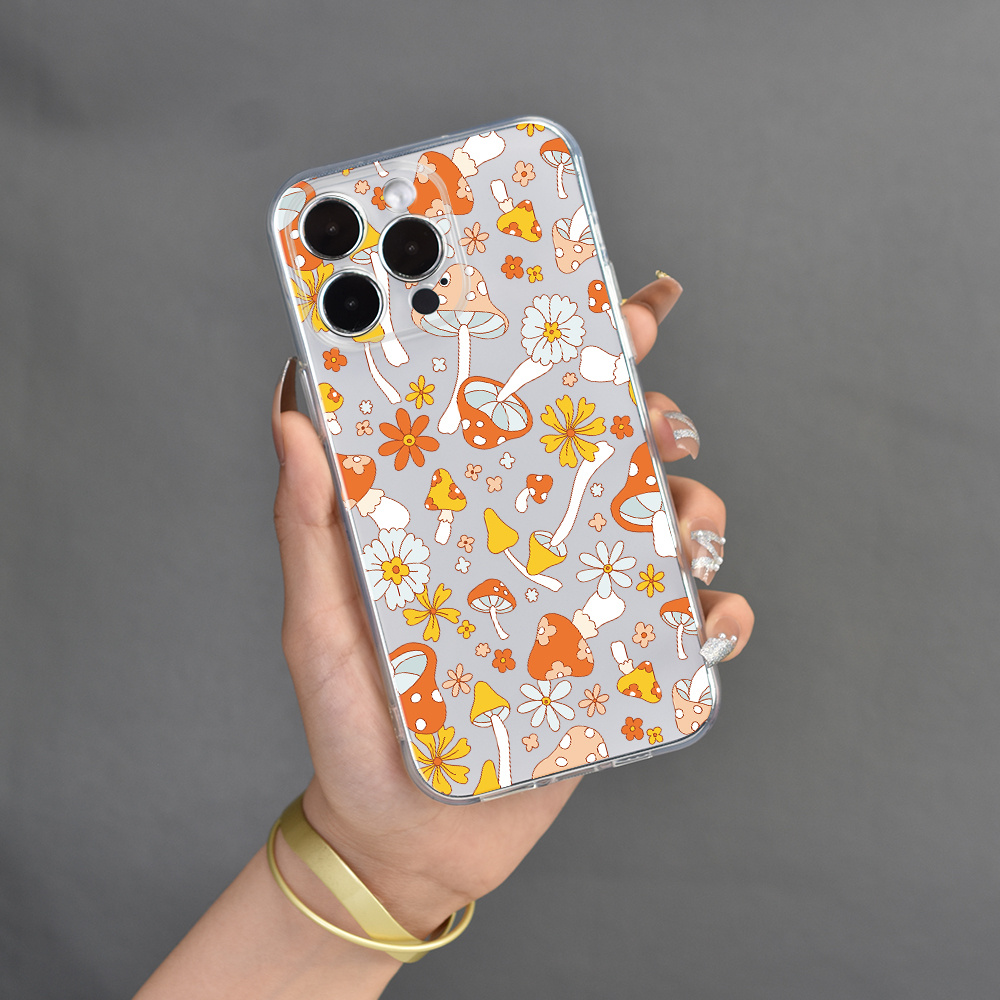 Mushroom Shaped Pattern Liquid Silicone Mobile Phone Case Thick Full Body Protection Shockproof Anti fall TPU Soft Rubber Case Color Transparent Whit