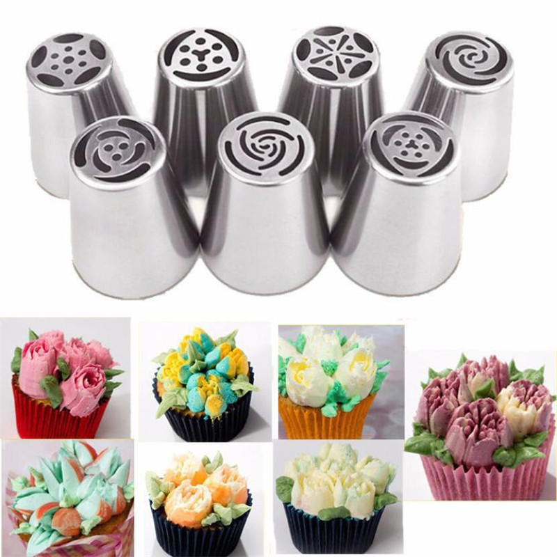 

7/8pcs, Russian Tulip Icing Piping Tips, Stainless Steel Flower Cream Pastry Tip Kitchen Cupcake Cake Decorating Tools
