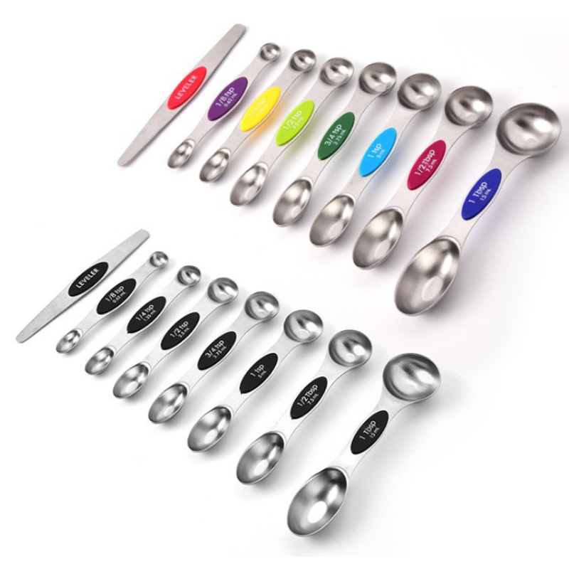 Set Of Magnetic Measuring Spoons Stainless Steel Double-sided Stackable  Teaspoons