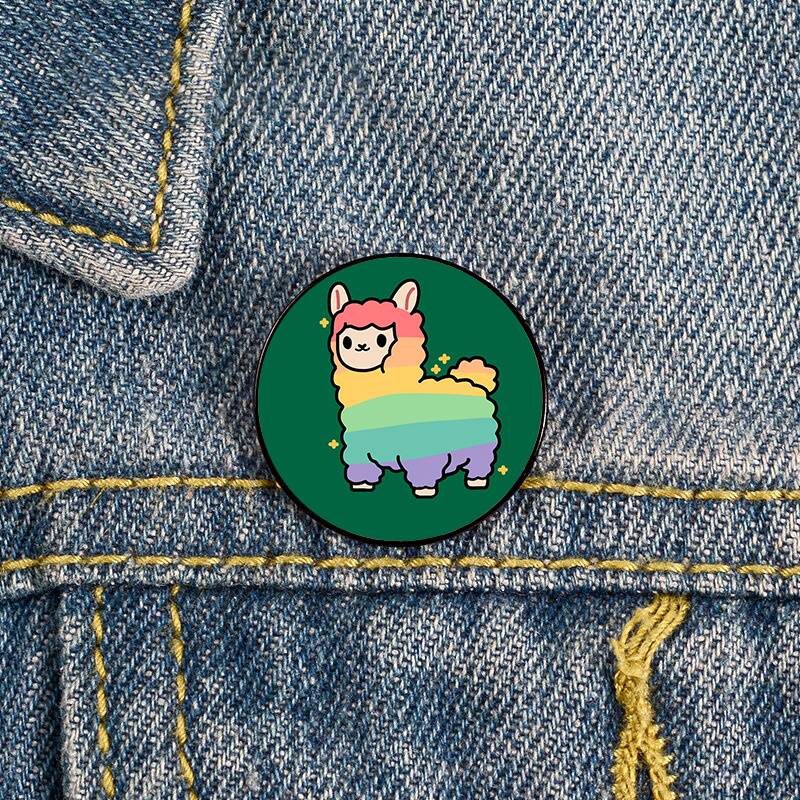 Rainbow Pride Alpaca Pin Custom Brooches Shirt Lapel Teacher Tote Bag Backpacks Badge Cartoon Gift Brooches Pins For Women