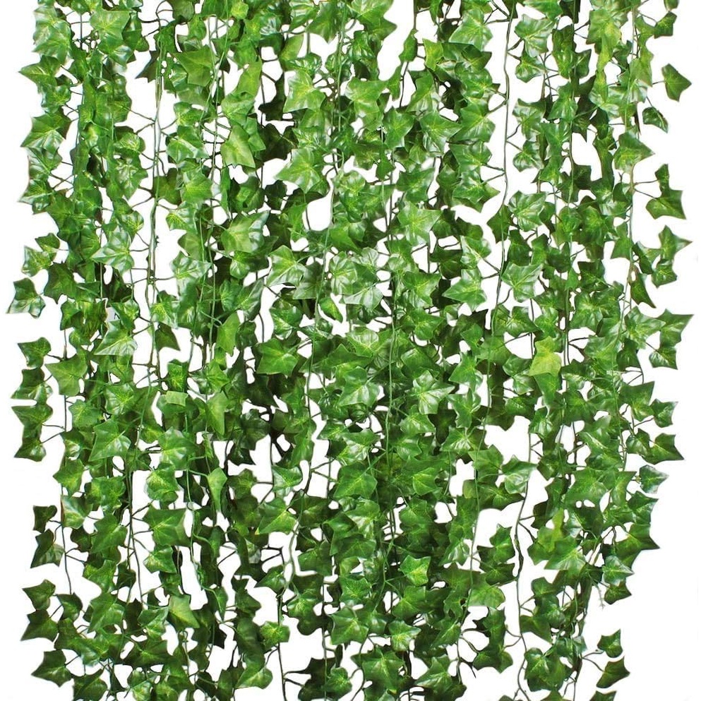 24pcs Fake Vine Artificial Ivy Leaf Wreath with Clear, Real and