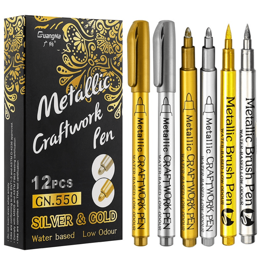 Gold & Silver Metallic Pen Set, Felt Tip Pens, Wax Seal Marker