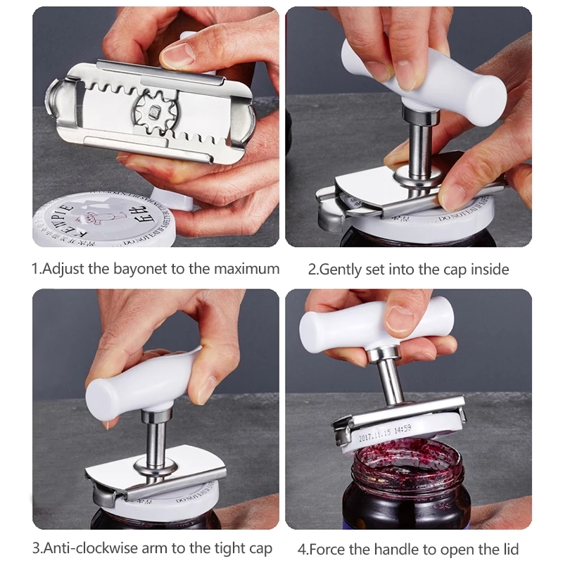 Stainless Steel Adjustable Can Opener Kitchen Spiral Twist Jar Beer Bottle  Seal Lid Remover Twist Off Screw Tool