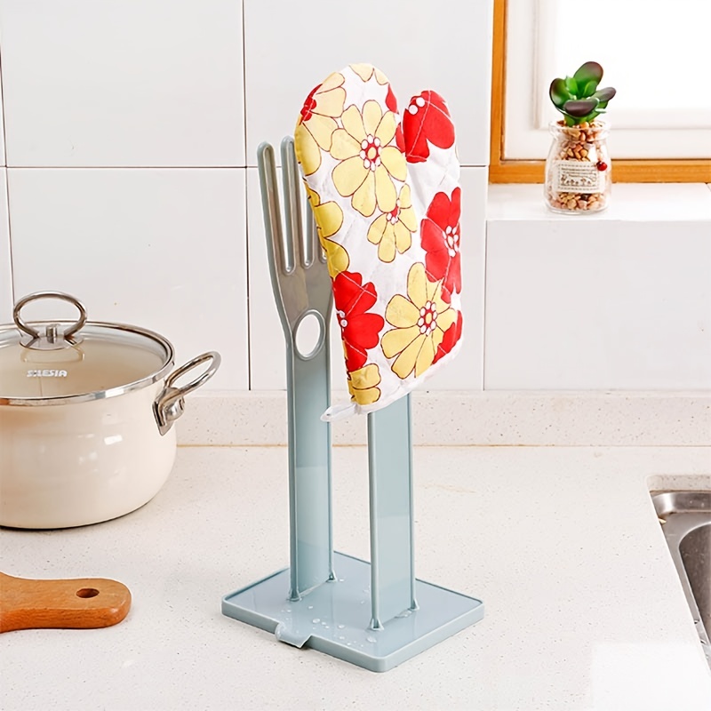 Kitchen Glove Holder Mitten Dryer Reusable Bag Dish Towel Drying Organizer Plastic Washing Rack Sink Hanger Stand(Blue)