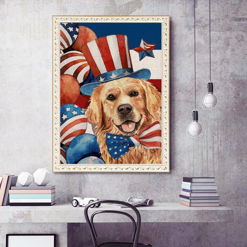 Frameless 5d Diamond Painting Set American Flag Dog Diamond - Temu