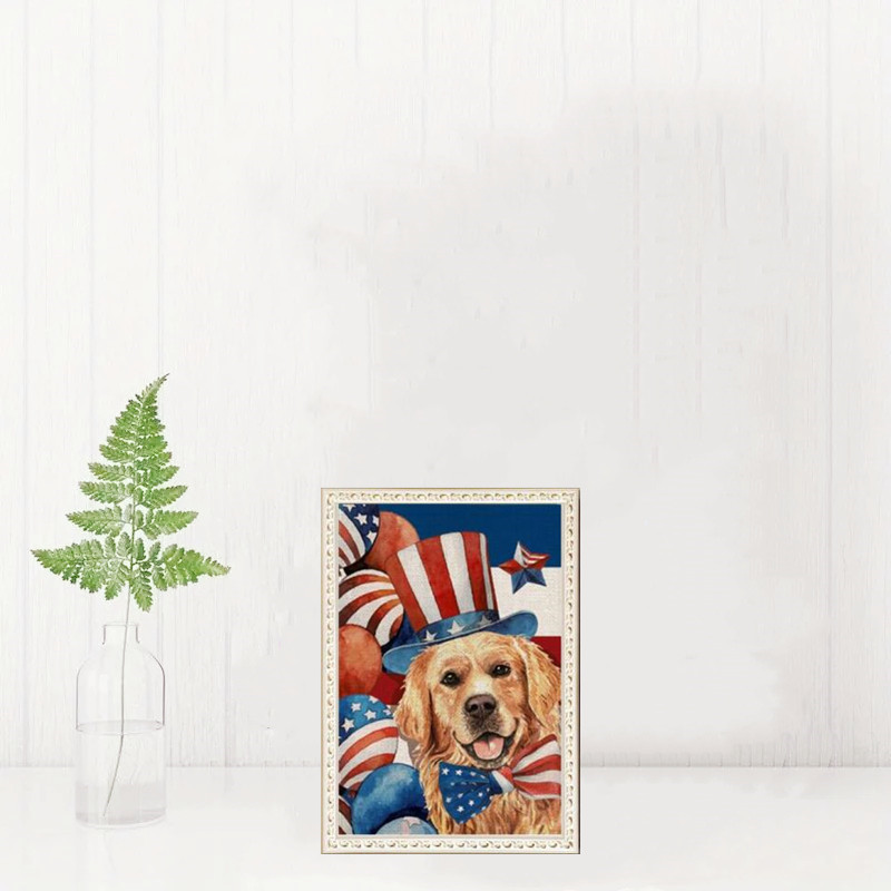 Frameless 5d Diamond Painting Set American Flag Dog Diamond - Temu