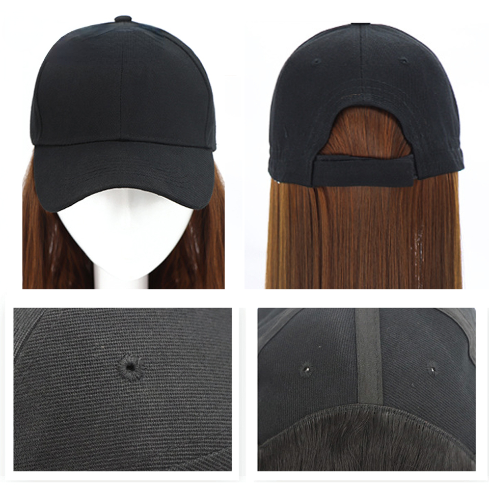 Women's Bucket Hats with Hair Extension, Hat with Long Straight Hair Wig, Hat and Glueless Wig for Daily,Temu