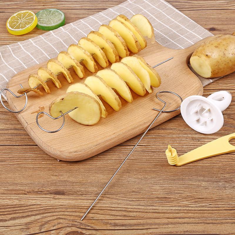 Silver Stainless Steel Manual Spiral Potato Cutter, For Kitchen