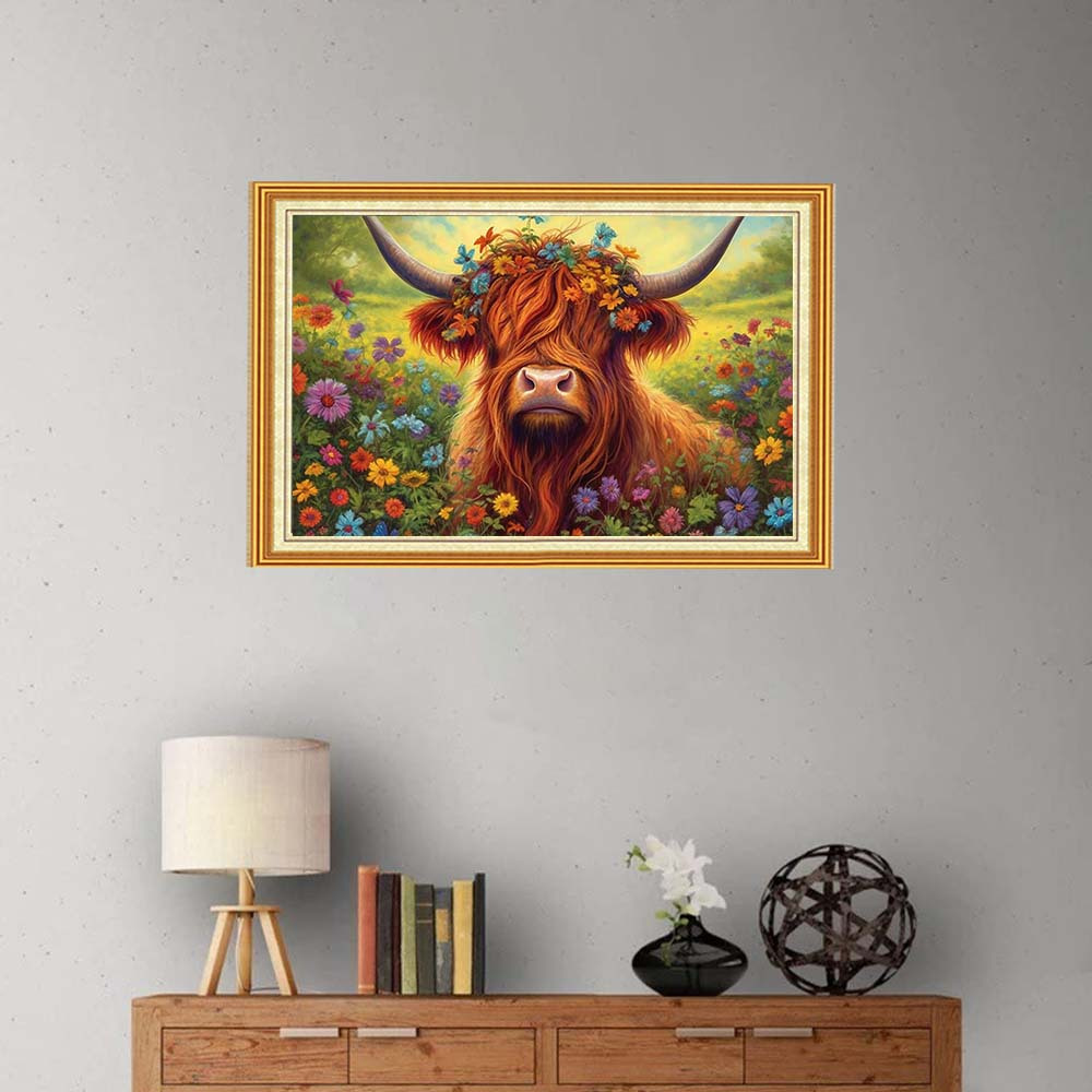  2Pack Cow Diamond Painting 5D Full Drill Diamond Art Cow  Highland Cow Diamond Painting Kits For Adults Colorful Flower Cow Diamond  Art Kit For Adults Home Wall Decor 12x16in