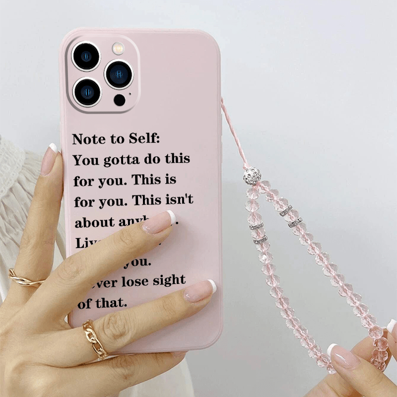 

English Letter Graphic Anti-fall Phone Case With Beaded Lanyard For Iphone 14, 13, 12, 11 Pro Max, Xs Max, X, Xr, 8, 7, 6, 6s, Mini, 2022 Se, Plus, With Beads Ornaments Pink Anti-fall Silicon Case