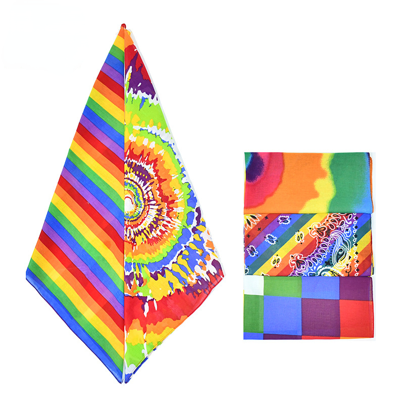 Paisley Rainbow Print Square Scarf Bandana LGBT Pride Headscarf