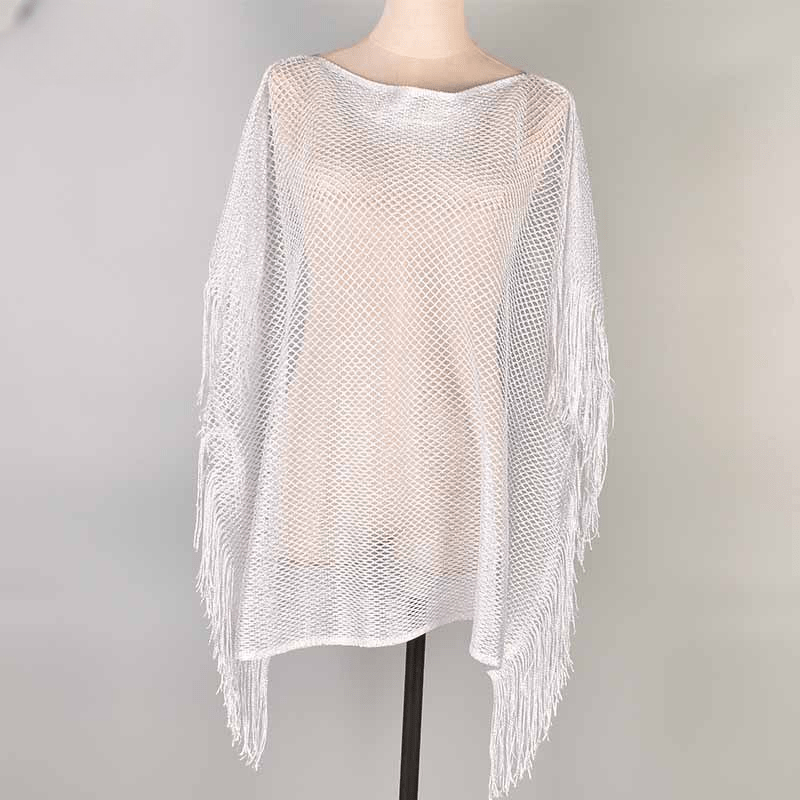 Mesh Breathable Large Shawl Hollow Out Bikini Blouse Tassel Wrap
