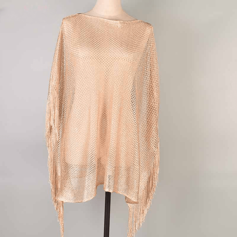 Mesh Breathable Large Shawl Hollow Out Bikini Blouse Tassel Wrap