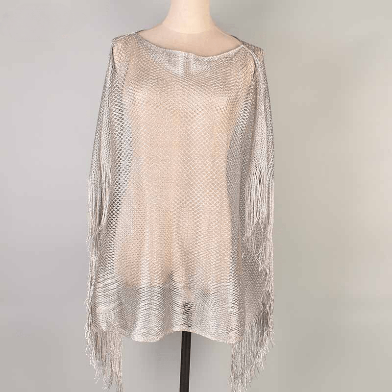 Mesh Breathable Large Shawl Hollow Out Bikini Blouse Tassel Wrap