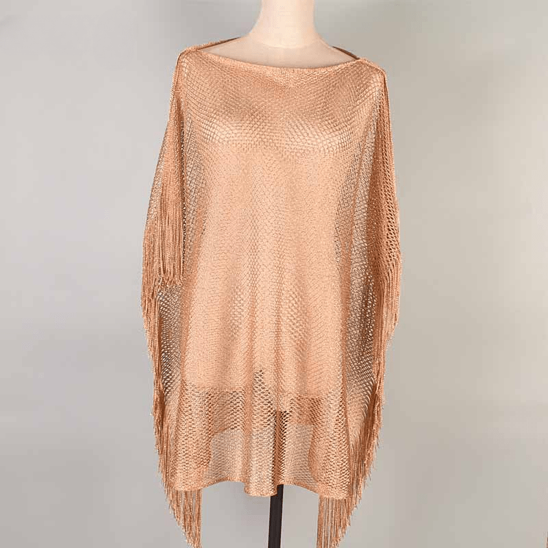 Mesh Breathable Large Shawl Hollow Out Bikini Blouse Tassel Wrap