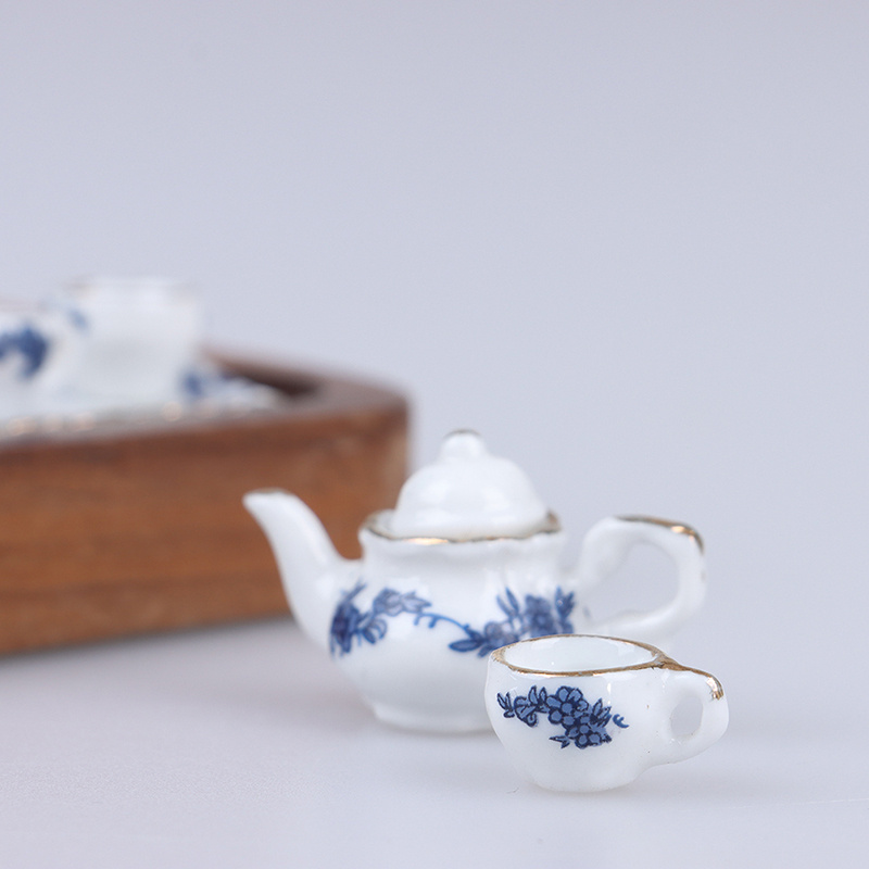 Mini Ceramic Tea Set 1:12 Miniature Flower Pattern Kitchen - Temu