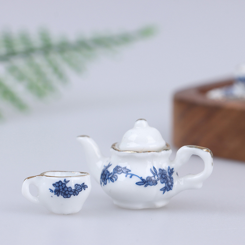 1:12 Miniature Porcelain Tea Cup Set, Flower Tableware, Dollhouse Kitchen  Furniture Toys For Children - Temu