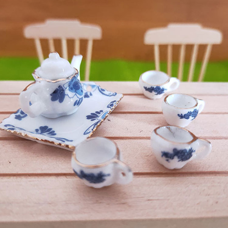 1:12 Miniature Porcelain Tea Cup Set, Flower Tableware, Dollhouse Kitchen  Furniture Toys For Children - Temu