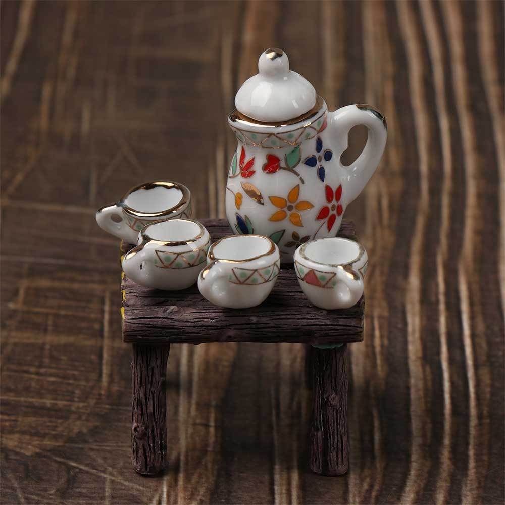 1 Set Eco-friendly Mini Tea Set Collectible Pretend Play Ceramics