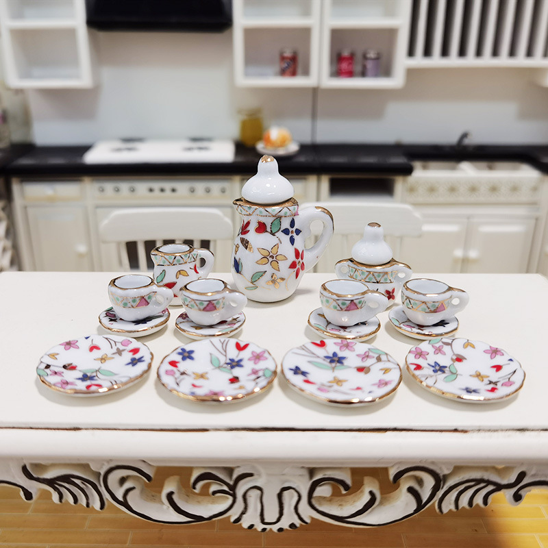 Toddmomy Miniature Tea Sets Dollhouse Porcelain Tea Set 1 12  Scale Miniature Dollhouse Accessories Kitchen Miniature Decor for Doll Toy  Supplies : Toys & Games