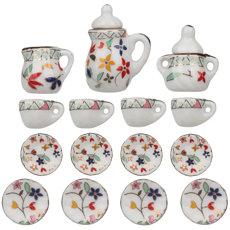 Mini Ceramic Tea Set 1:12 Miniature Flower Pattern Kitchen - Temu