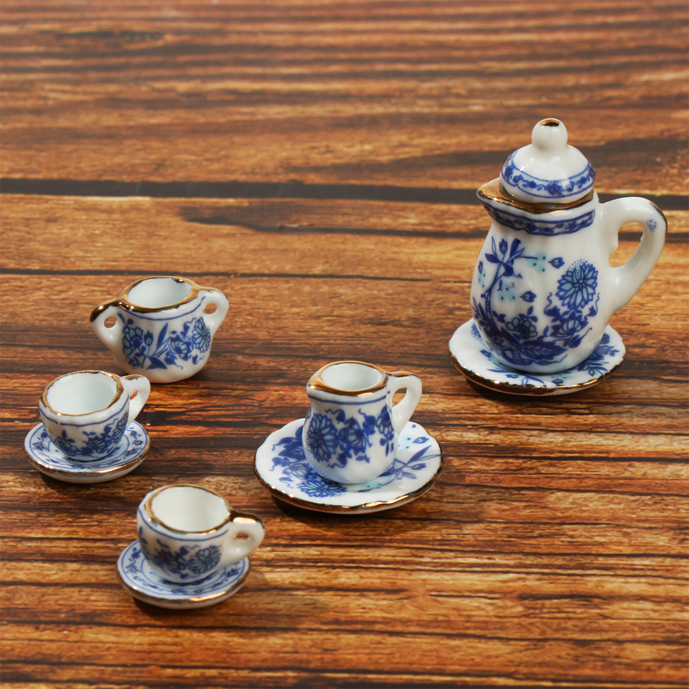 Mini Ceramic Tea Set 1:12 Miniature Flower Pattern Kitchen - Temu