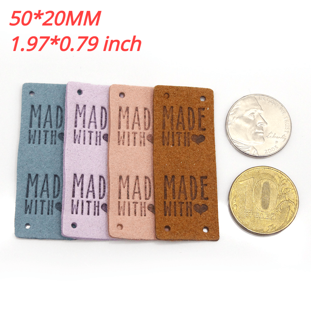 Handmade Tags Square Heart Leather Labels Hand Made Tags for Hats Knitted Tags  for Handmade Sewing Accessories Gift Decor 20pcs