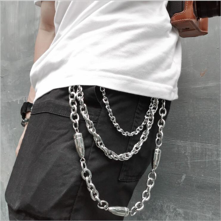 Chain for Trousers and Jeans, Double Ring With Leather, Thick Chain, Silver  Color 75 Cm. Key Chain, Gift Chain 