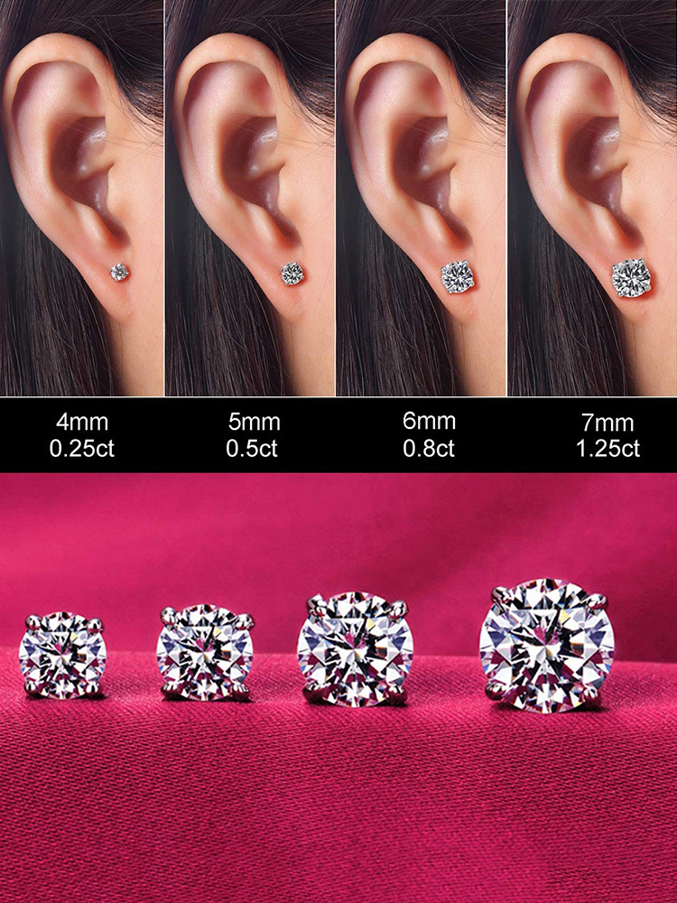 Stud Earrings 925 Platinum Plated Round Cubic Zirconia - Temu