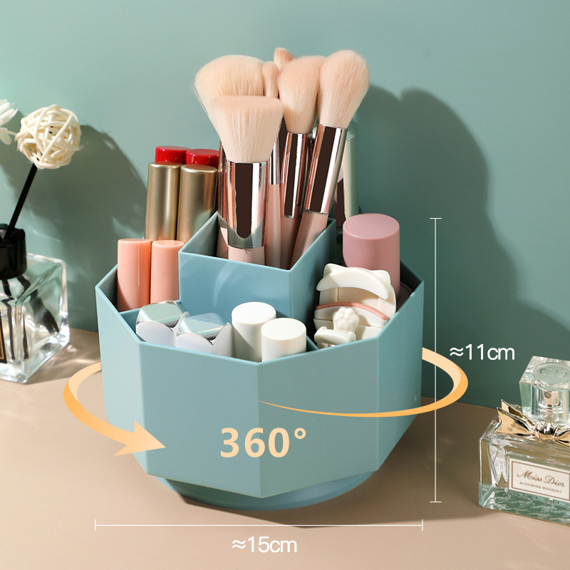 Makeup Brush Organizer 360 Rotating Makeup Brush Bucket with Dust Cover  Dust-proof Cosmetic Storage Box Compartment